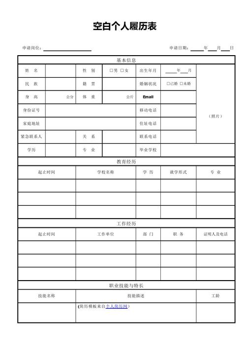 简历表格空白样本(空白简历表格,供您下载填写)